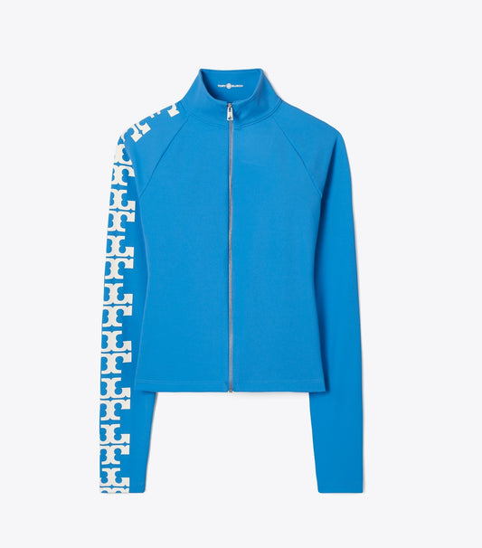 Tory Burch Nylon Logo Zip Top - Bay Blue
