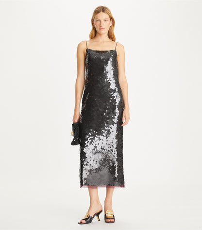 Tory Burch Sequin Slip Dress - Dark Scarlet