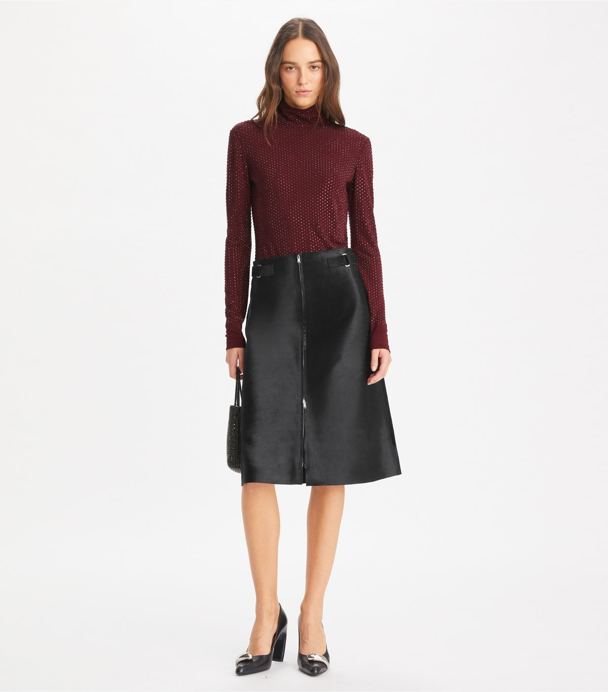 Tory Burch Embellished Viscose Jersey Turtleneck - Divine Burgundy