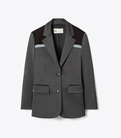 Tory Burch Colorblock Stretch Blazer - Coal Gray / Deep Ruby / Teal Green