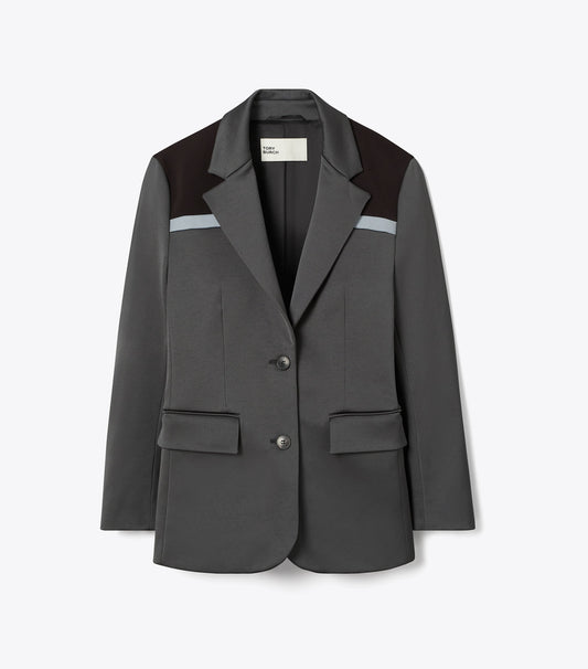 Tory Burch Colorblock Stretch Blazer - Coal Gray / Deep Ruby / Teal Green