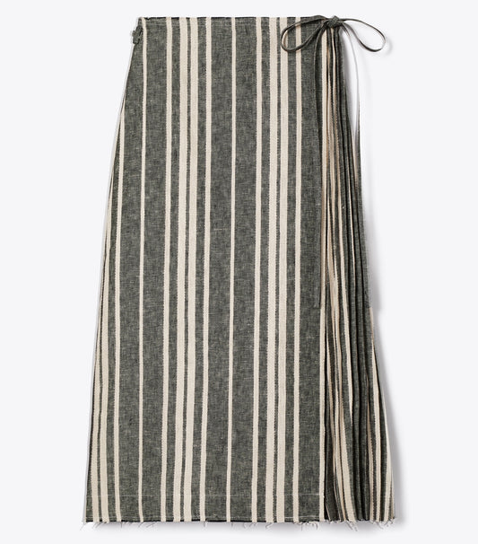 Tory Burch Linen Wrap Skirt - Black / Ivory