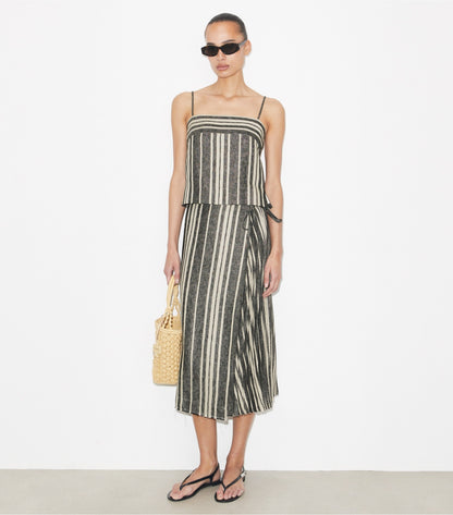 Tory Burch Linen Wrap Skirt - Black / Ivory