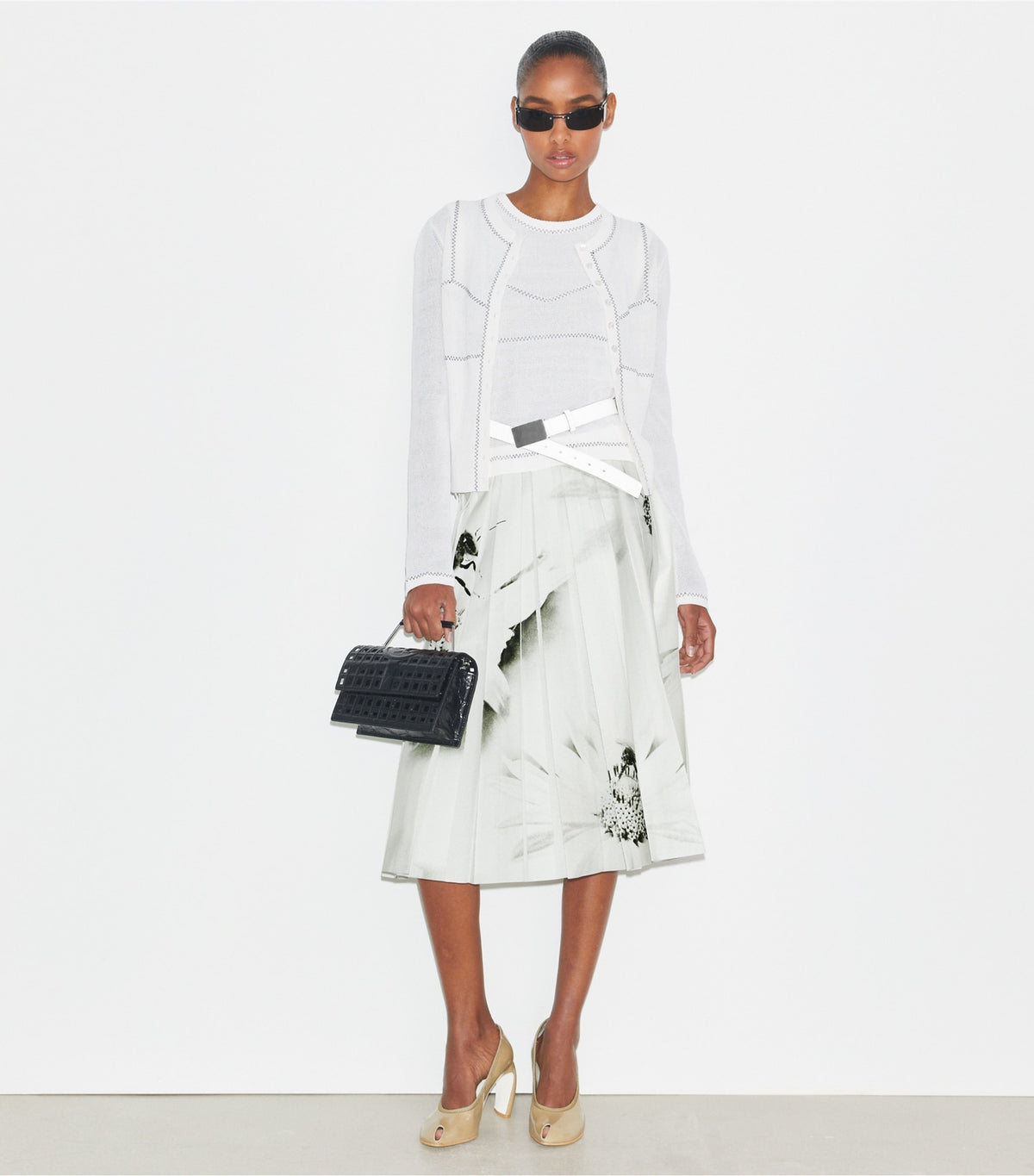 Tory Burch Printed Twill Skirt - Gray Bee