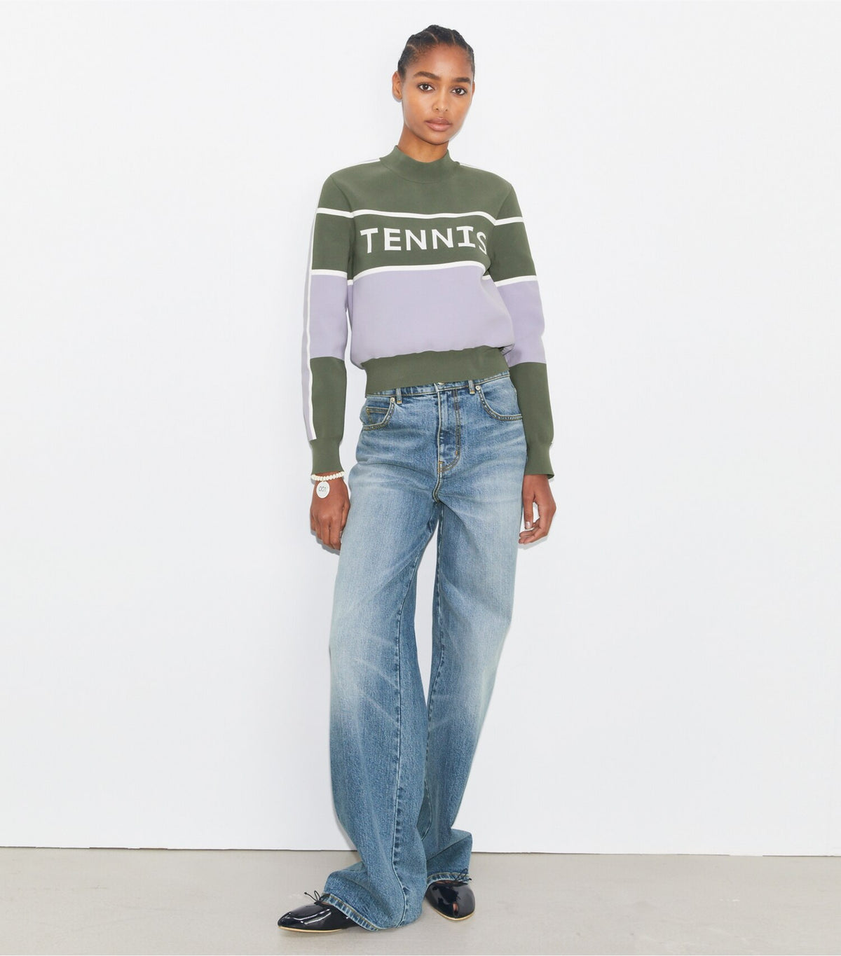Tory Burch Cropped Tech Nylon Tennis Sweater - Gray / Snow White / Lilac Whisper