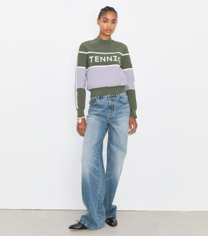 Tory Burch Cropped Tech Nylon Tennis Sweater - Gray / Snow White / Lilac Whisper