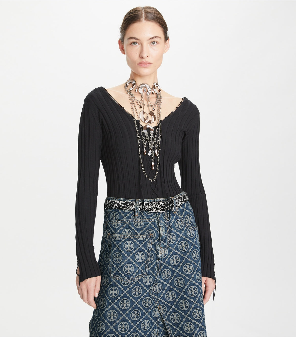 Tory Burch Lace-Up Wool Sweater - Black