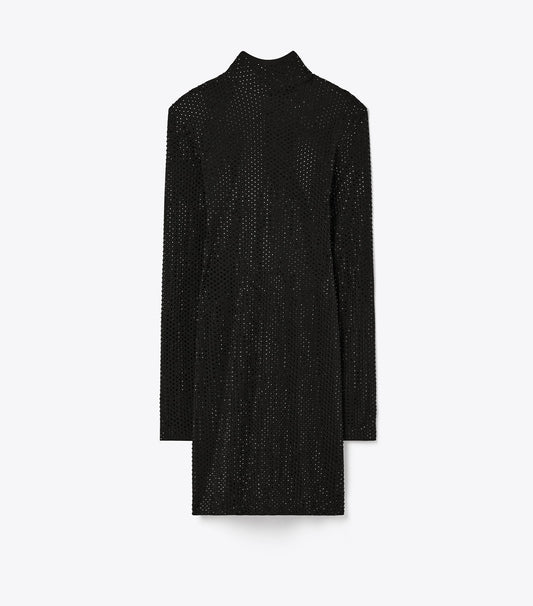Tory Burch Embellished Viscose Turtleneck Dress - Black