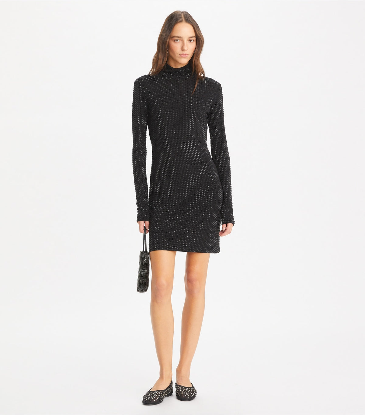 Tory Burch Embellished Viscose Turtleneck Dress - Black