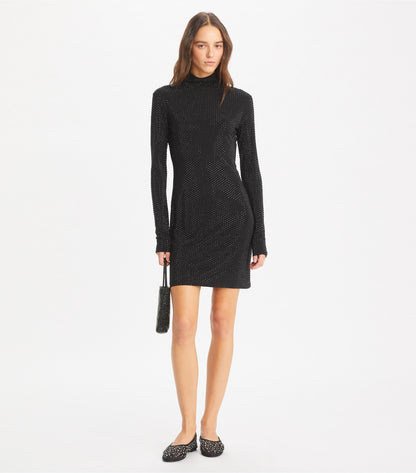 Tory Burch Embellished Viscose Turtleneck Dress - Black