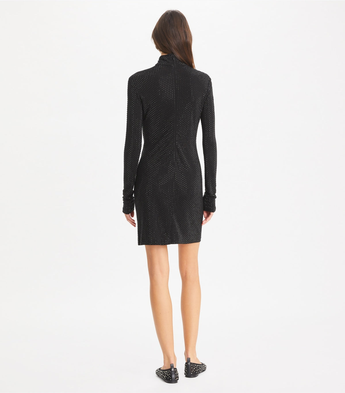 Tory Burch Embellished Viscose Turtleneck Dress - Black