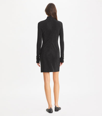 Tory Burch Embellished Viscose Turtleneck Dress - Black