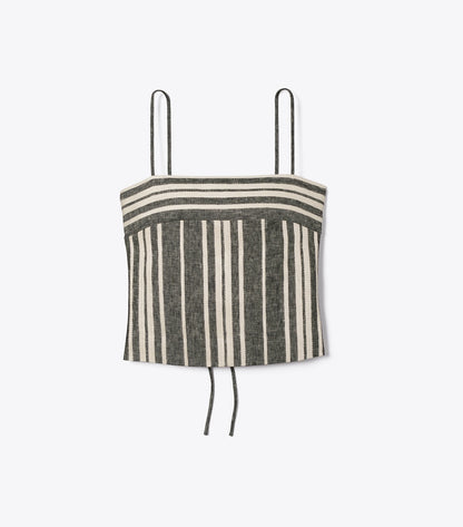 Tory Burch Linen Slip Tank Top - Black / Ivory