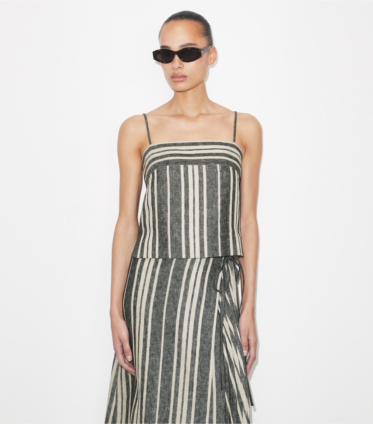 Tory Burch Linen Slip Tank Top - Black / Ivory