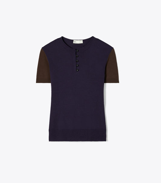 Tory Burch Wool Henley - Dark Brown / Deep Blue