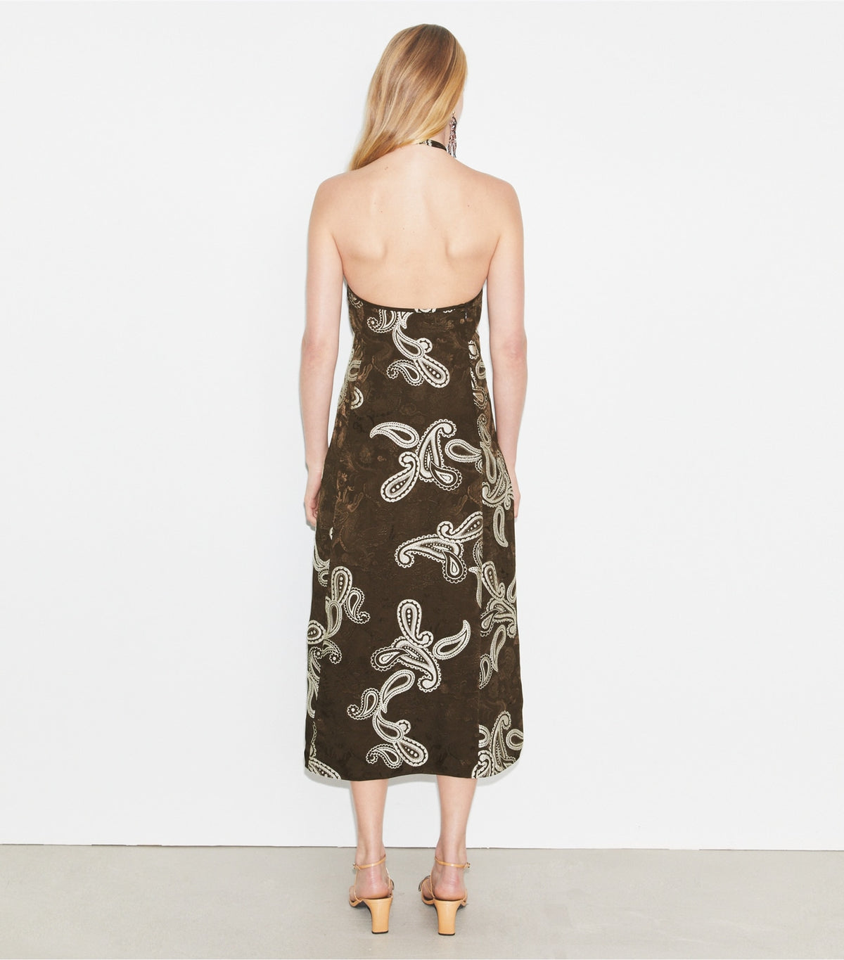 Tory Burch Satin Halter Dress - Rich Mahogany/Ivory