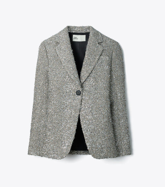 Tory Burch Tweed Blazer - Metallic Silver