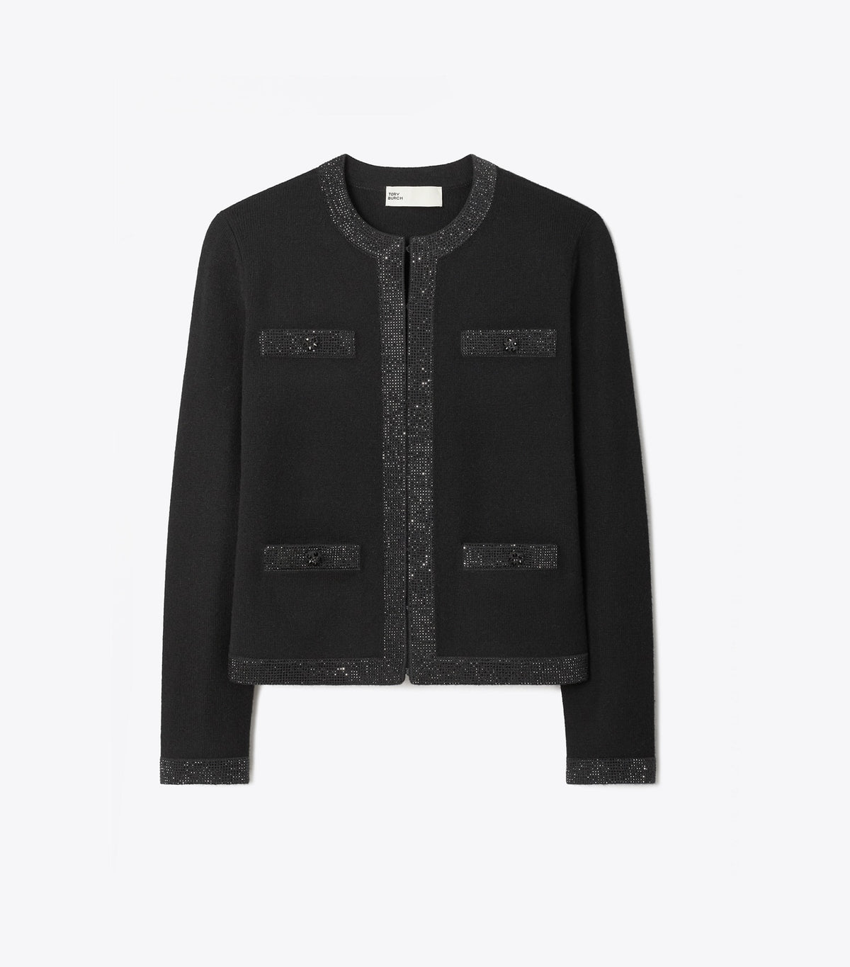 Tory Burch Kendra Embellished Wool Cardigan - Black