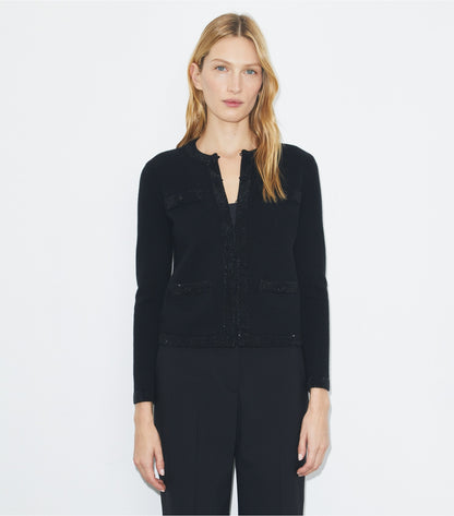 Tory Burch Kendra Embellished Wool Cardigan - Black