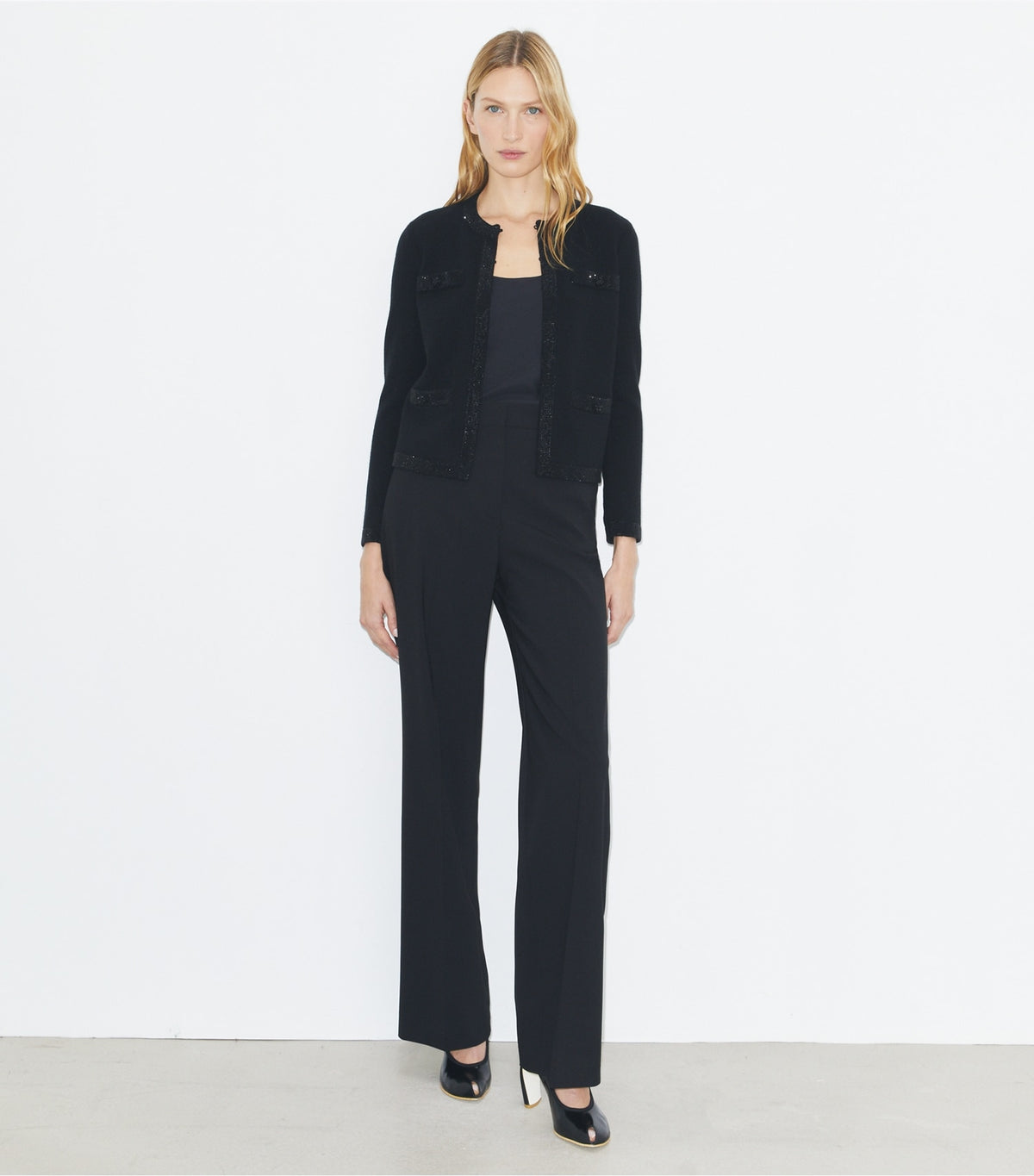 Tory Burch Kendra Embellished Wool Cardigan - Black