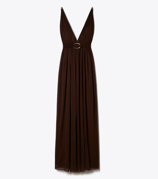 Tory Burch V-Neck Viscose Dress - Dark Cocoa