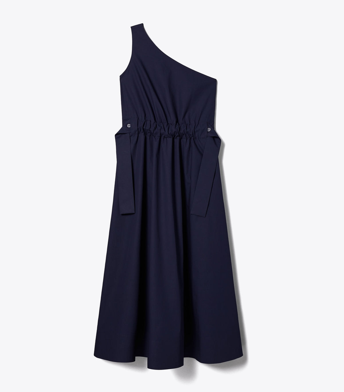 Tory Burch One-Shoulder Belted Cotton Dress - Medium Navy