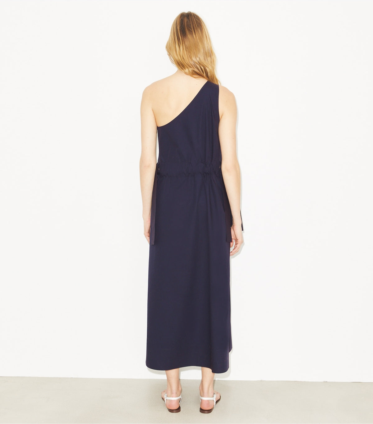 Tory Burch One-Shoulder Belted Cotton Dress - Medium Navy