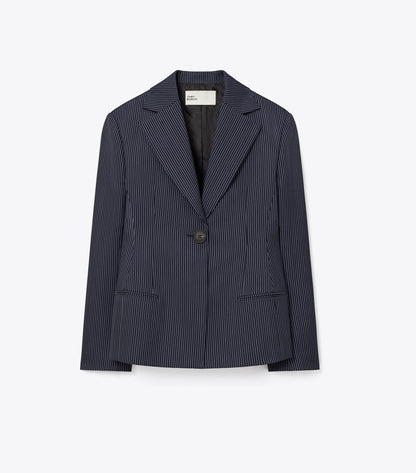 Tory Burch Crepe Blazer - Tory Navy/White Pinstripe Wool Suiting