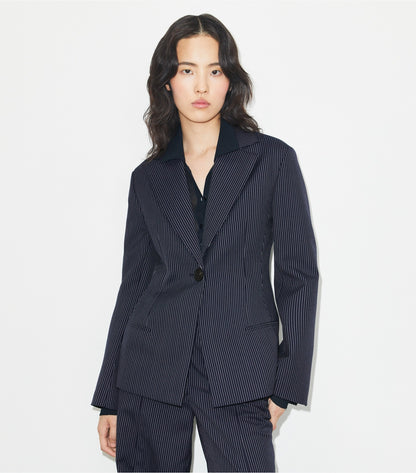 Tory Burch Crepe Blazer - Tory Navy/White Pinstripe Wool Suiting
