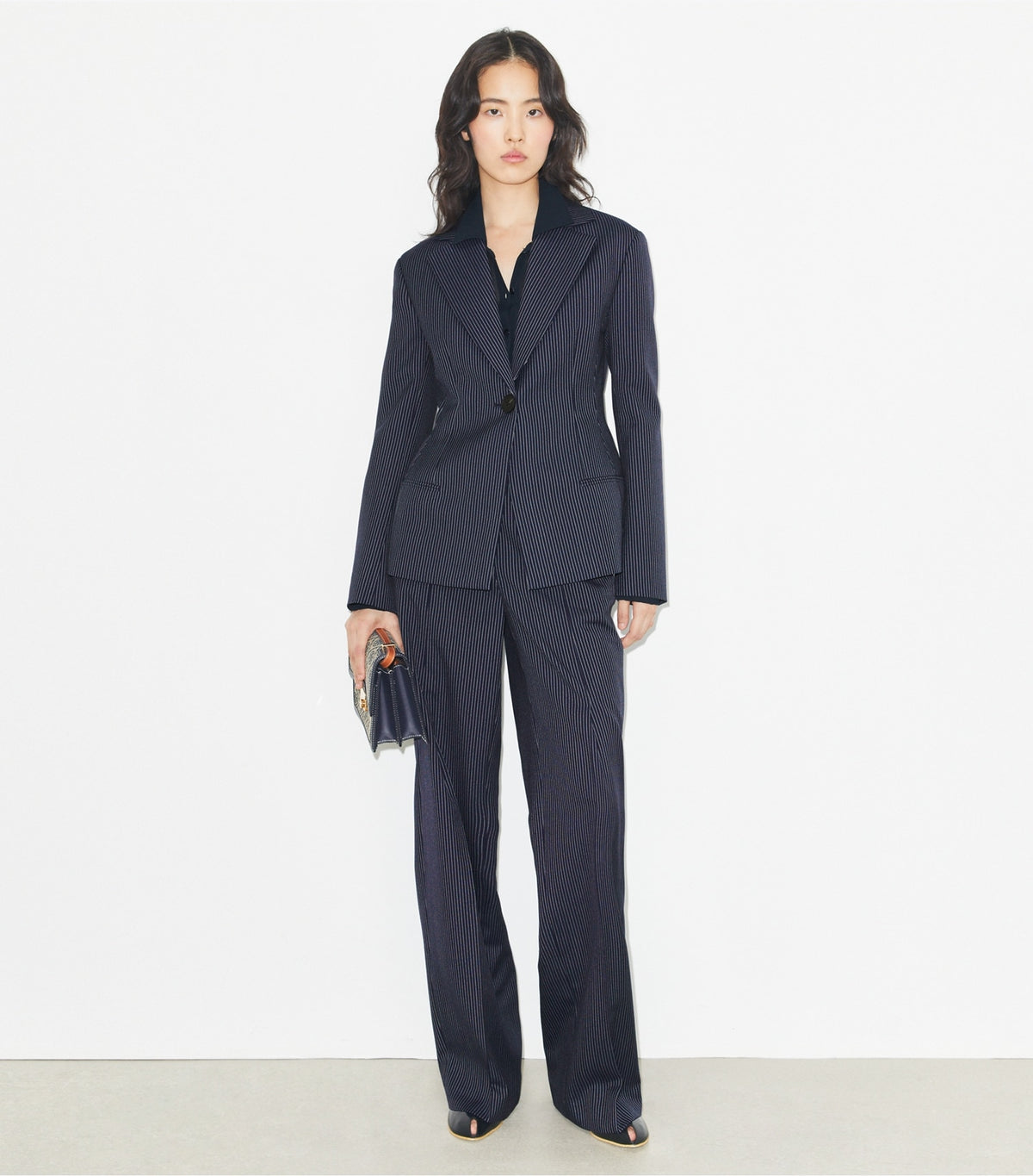 Tory Burch Crepe Blazer - Tory Navy/White Pinstripe Wool Suiting