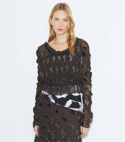 Tory Burch Ruched Velvet Top - Brown Paisley