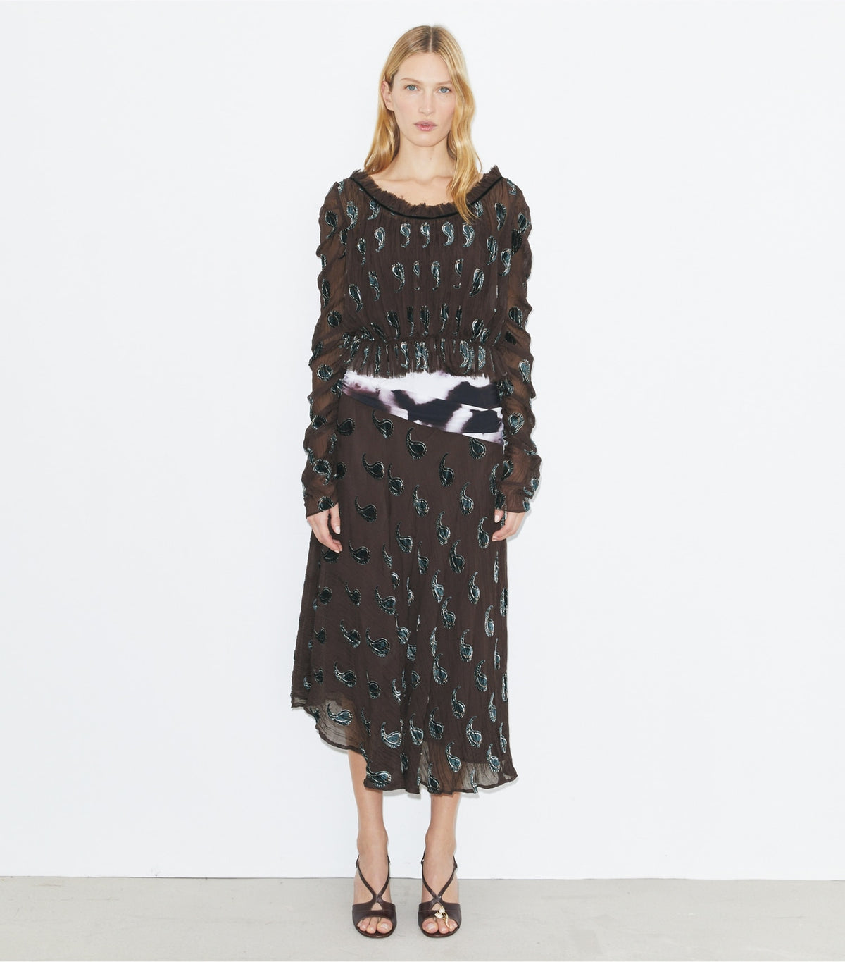 Tory Burch Ruched Velvet Top - Brown Paisley