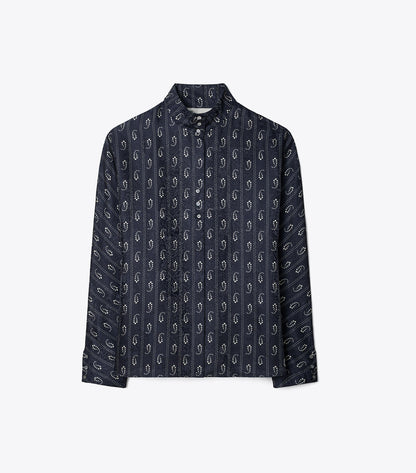 Tory Burch Jacquard Top - Medium Navy Paisley