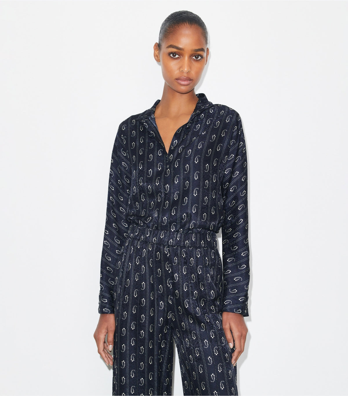 Tory Burch Jacquard Top - Medium Navy Paisley