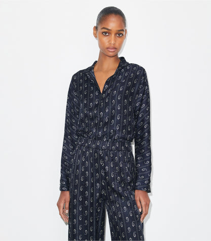 Tory Burch Jacquard Top - Medium Navy Paisley