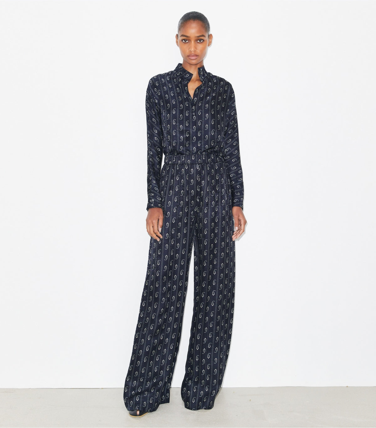 Tory Burch Jacquard Top - Medium Navy Paisley