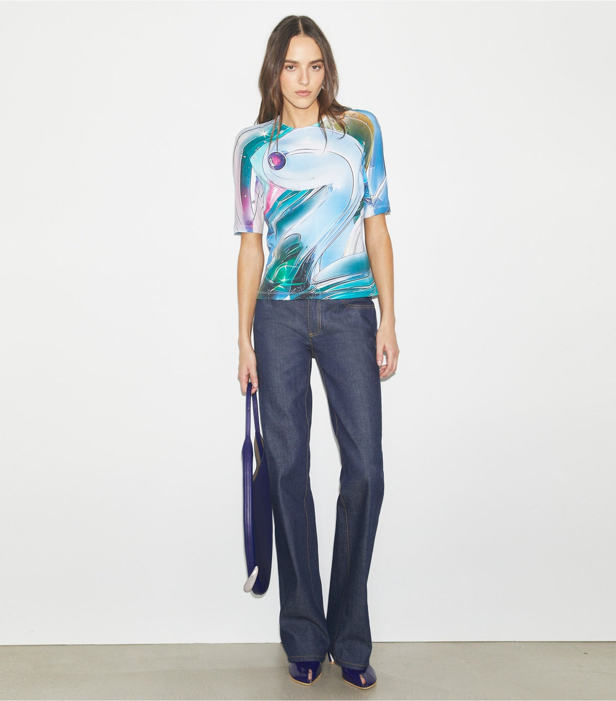 Tory Burch Printed Cotton T-Shirt - Blue Glass Swan Allover
