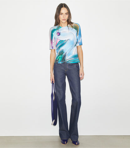 Tory Burch Printed Cotton T-Shirt - Blue Glass Swan Allover