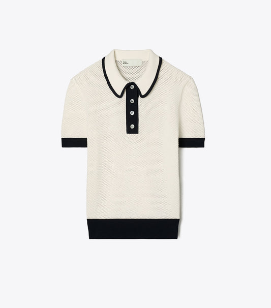 Tory Burch Viscose Pointelle Sweater - New Ivory / Black