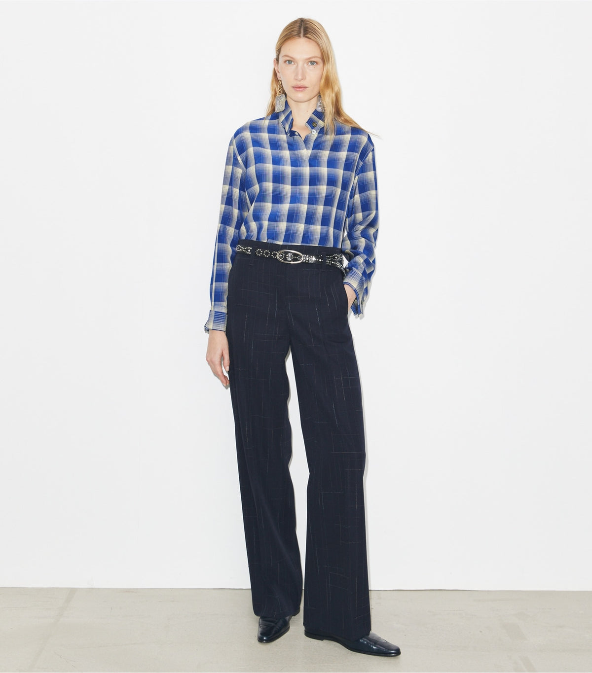 Tory Burch Plaid Viscose Shirt - Blue / Ivory