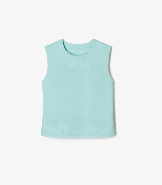 Tory Burch Embossed Viscose Shell Top - Atoll Blue
