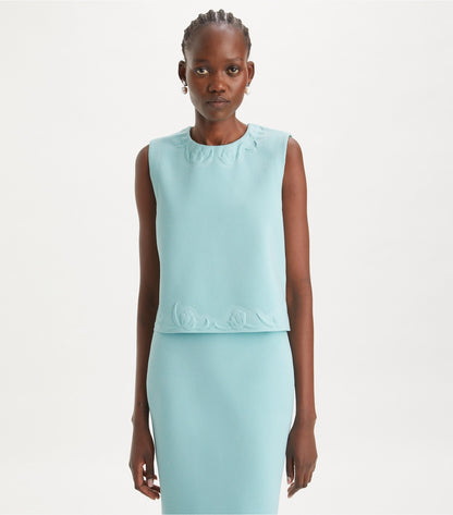 Tory Burch Embossed Viscose Shell Top - Atoll Blue