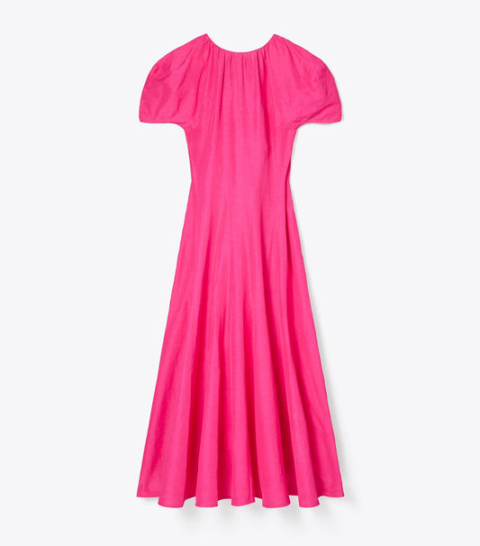 Tory Burch Balloon Sleeve Linen Dress - Bold Pink