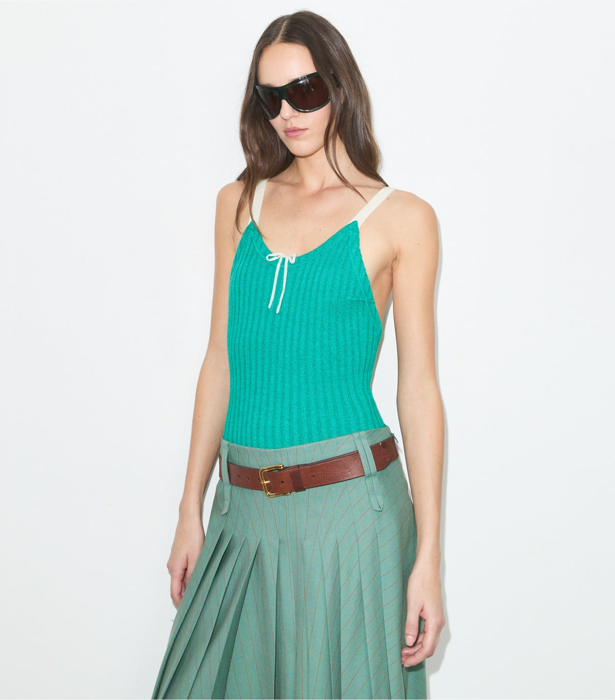 Tory Burch Colorblock Ribbed Bodysuit - Mermaid