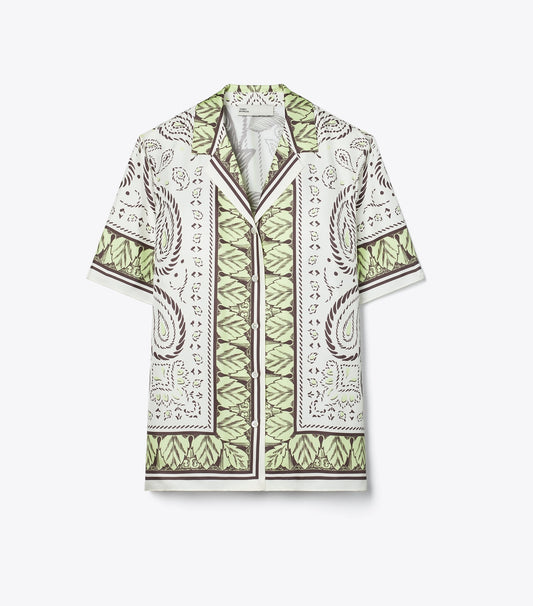 Tory Burch Silk Camp Shirt - Mint Cockatoo