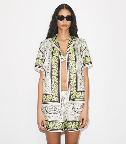 Tory Burch Silk Camp Shirt - Mint Cockatoo