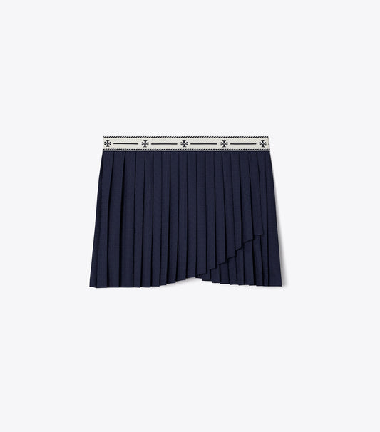 Tory Burch Jacquard Performance Jersey Pleated Overlay Skirt - Tory Navy
