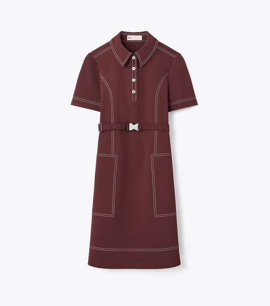 Tory Burch Short-Sleeve Pick Stitch Golf Dress - Dark Sangria