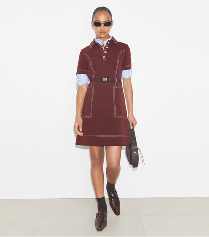 Tory Burch Short-Sleeve Pick Stitch Golf Dress - Dark Sangria