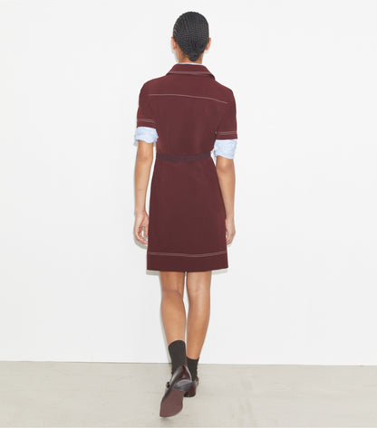 Tory Burch Short-Sleeve Pick Stitch Golf Dress - Dark Sangria